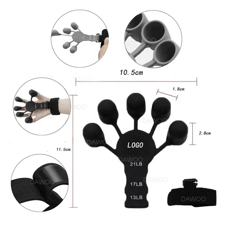 조정 가능한 그립 강화 트레이너 키트 6 저항 레벨 손가락과 손 그립 강화제