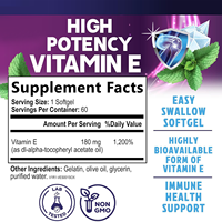 Gélules de Vitamine E 400 UI (180 mg DL-Alpha) OEM ODM – Complément Alimentaire Riche en Antioxydants pour la Peau, la Santé Cardiaque et le Soutien Immunitaire