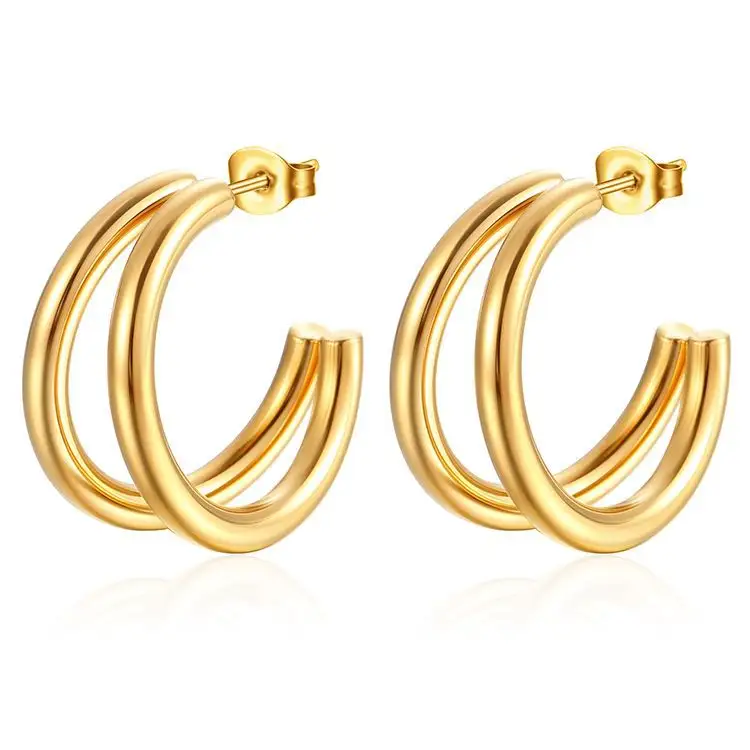 Hot Selling Funky Thick Hoop Piercings Earrings Gold Plated 18k Jewelry Earrings Fashion Women Jewelry