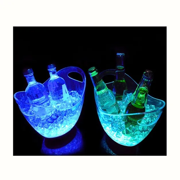 6L/1.6Gallon Night Club Weinbar Leuchtende Party-LED im Freien Licht leuchtender transparenter Kunststoff beleuchteter Eis kübel