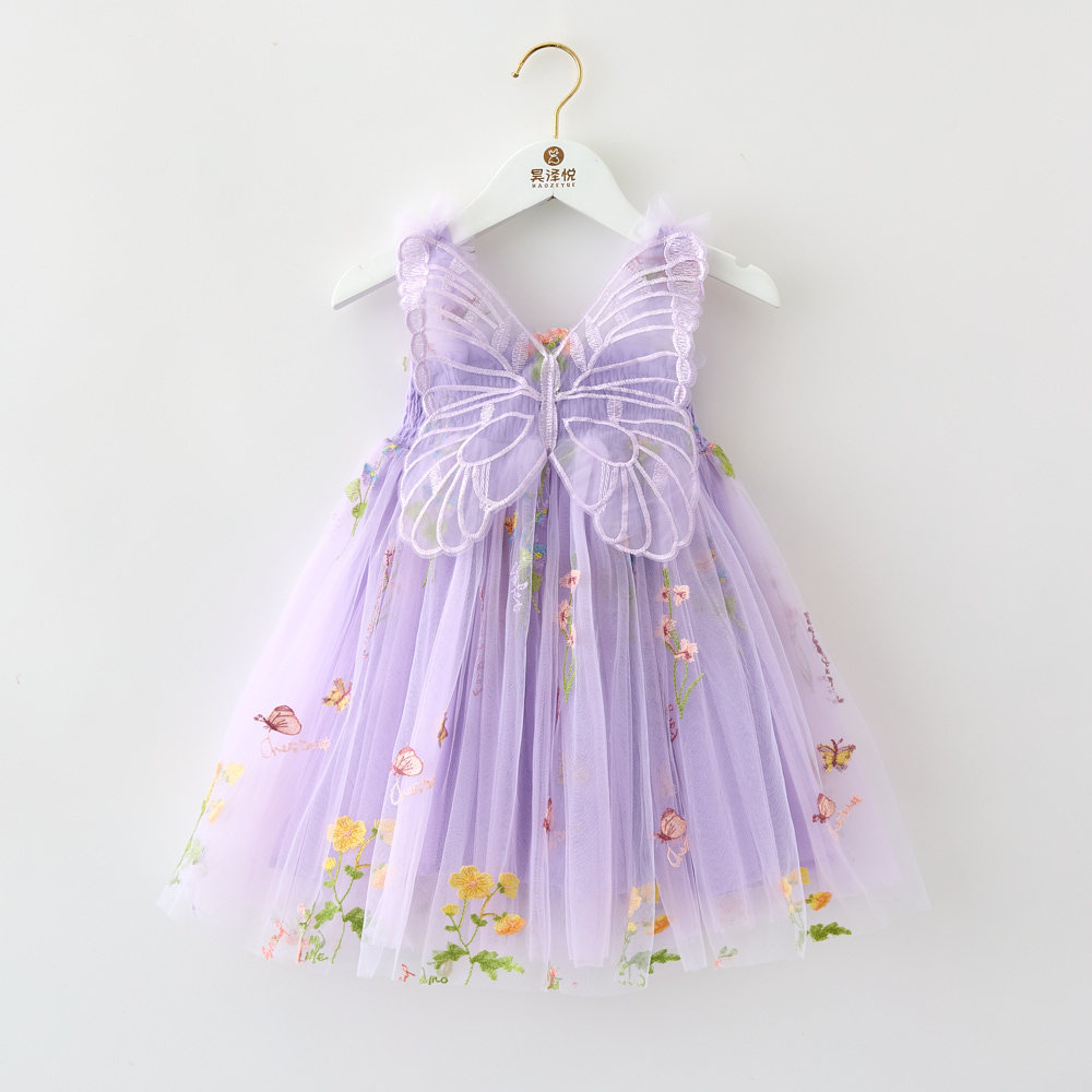 Abito in Tulle da bambina con ricamo a fiori color lavanda