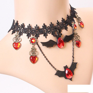 Collier en dentelle blanche, bijou Vintage chauve-souris <span class=keywords><strong>noir</strong></span> en <span class=keywords><strong>diamant</strong></span>, ornement d'halloween, vente en gros - Product Image 1