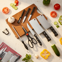 Lot de 8 couteaux de cuisine ambidextres en acier inoxydable à double face avec ventouse, manches en plastique, bord droit poli – Vente en gros
