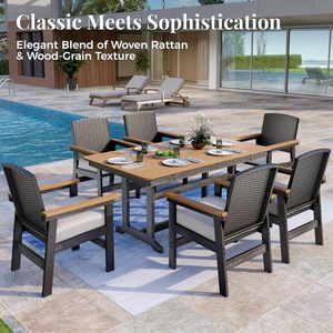 Dwoo Hot Bán 7 Mảnh Ngoài Trời Patio Bàn Ăn Ghế Đặt Vườn Tất Cả Các Thời Tiết Không Thấm Nước Bộ Đồ Nội Thất - Product Image 6