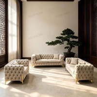 Ensemble de canapés Chesterfield en cuir véritable de qualité supérieure, forme en L, style moderne et luxueux, rembourré avec pieds en acier inoxydable