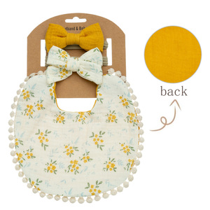 Conjunto de babero de algodón estampado de doble capa con diadema a juego para bebés, toalla para la saliva de bebés y niñas pequeñas para la alimentación - Product Image 6