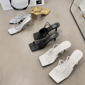 Nuevas Sandalias Doradas de Verano para Mujer, Tacones Altos, Sandalias de Punta Descubierta, Zapatos de Vestir para Fiesta, Sandalias de Vacaciones, Sandalias Mujer - Product Image 2