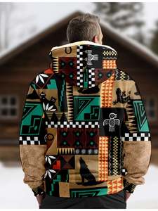 เสื้อฮู้ดดี้ลายชนเผ่าพื้นเมืองสำหรับผู้ชาย ลายกราฟิกพิมพ์ลายชนเผ่า สปอร์ต คลาสสิค แจ็คเก็ตซิป 3 มิติ เสื้อโค้ทลำลองสำหรับงานเทศกาล - Product Image 3