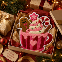 Patch en chenille personnalisé de Noël en gros, motif Bonhomme en pain d'épices, canne à sucre, tasse de chocolat chaud, applique à sequins pour vestes