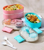 Boîte à lunch en plastique à 2 niveaux avec récipient à condiments portable, compartiment unique, conteneur de stockage alimentaire pour adolescents