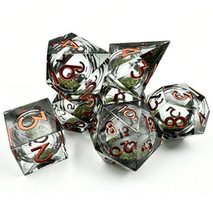 Transparent Gold Swirl Liquid <b>Dice</b> <b>Set</b> Sharp Edge Resin DND <b>Dice</b> with Metal Numbers for Tabletop Games - Product Image 2