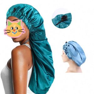Foldable Extra Long Sleeping Caps Soft Stain <b>Braid</b> Bonnet Button Comfortable Single Lay Hair Covers With Deadlocks - Product Image 1