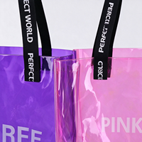 Sac fourre-tout transparent en PVC avec logo personnalisé pour la plage, les voyages, les courses, réutilisable, couleur unie, transparent