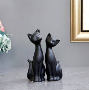 Regalo de amante de los gatos de cerámica, figurita de gato negro pequeño, decoración de mesa, figuritas de gatito - Product Image 2