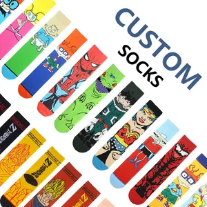 OEM Personalized Skateboard Tabung Tengah Bisnis Happy Socks Pria 100 Kaus Kaki Katun Pria Marvel