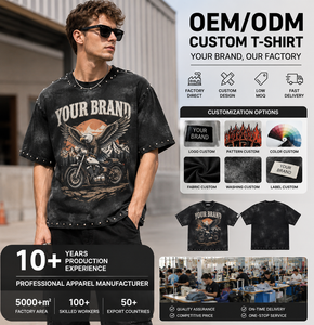 T-shirt <span class=keywords><strong>en</strong></span> coton surdimensionné personnalisé pour homme, style vintage délavé à l'acide, imprimé aigle motard clouté, logo personnalisé, vente <span class=keywords><strong>en</strong></span> gros usine OEM - Product Image 1