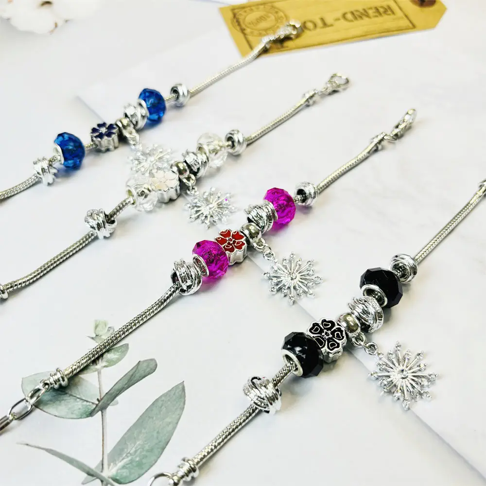 Новый дизайн Снежный Цветок амулеты 4 вида цветов Комплекты Женские модные блестящие браслеты