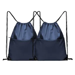 Customized Dark Blue Fitness Drawstring Bag Large Capacity Easy Carry Personalized Drawstring Bag