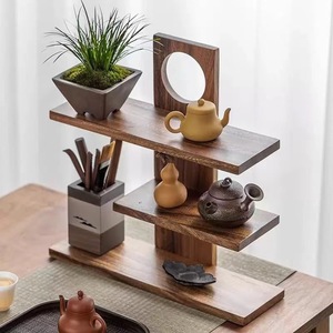 Wooden Multi Tier Display <b>Shelf</b> 40x12x40cm For Tea Set And Plant Storage <b>Desktop</b> Organizer - Product Image 1
