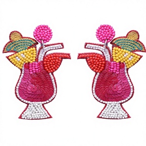 Boucles d'oreilles pendantes rondes tendance pour fêtes, faites à la main avec perles de rocaille en verre de 3 mm - Product Image 2