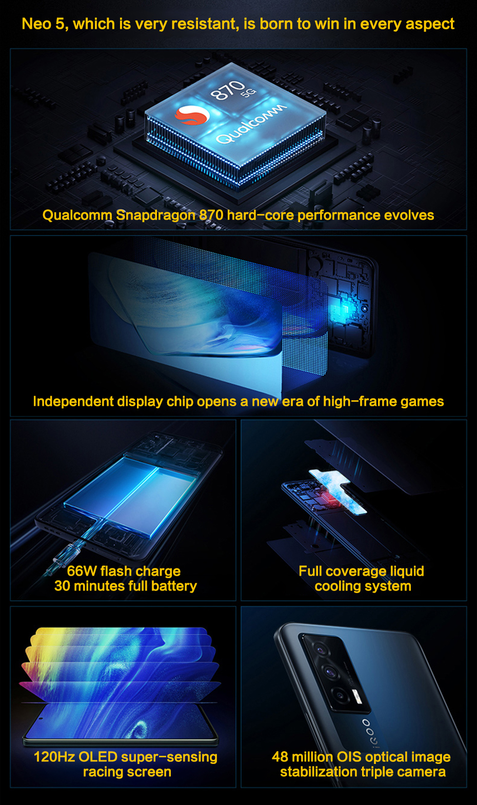 Original Vivo IQOO Neo 5 5G Smartphone, 120Hz AMOLED Display