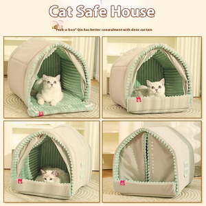 Kleines Ganzjahres-Hunde- und Katzenhaus Umweltfreundlich Winterwärme Einfarbiges Muster Geschlossenes Haustierbett Kartonverpackt - Product Image 5