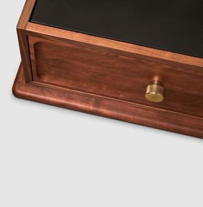 Table de chevet haut de gamme <span class=keywords><strong>Brando</strong></span> en noyer et chêne naturel avec revêtement en cuir noir – Ensemble de luxe pour chambre, bureau et salon - Product Image 3