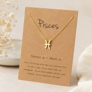 Birthday Gift Gold Plated 12 Zodiac Sign Pendant Wish Card Charm Gold Chain <b>Choker</b> Astrology Necklace Jewelry for Women - Product Image 2