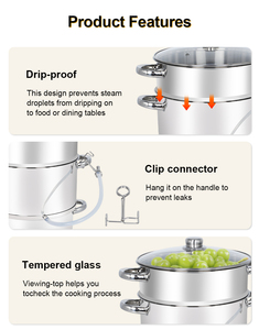 Vaporiera in Acciaio Inox a <span class=keywords><strong>3</strong></span> Livelli con Coperchio in Vetro, Capacità 8L, per Frutta e Verdura - Product Image 5