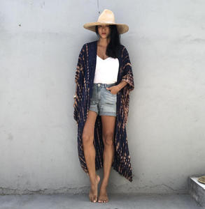 Mujeres Algodón Tie-dye Beach Holiday Kimono Bikini multicolor Poncho Moda Sunblock Cover-up al por mayor - Product Image 5