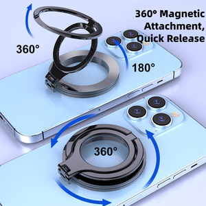 แหวนจับโทรศัพท์แบบพับได้ 360 องศา คุณภาพสูง ผลิตจากโลหะผสม พร้อมที่จับแม่เหล็กสองหัว ใช้เป็นขาตั้งโทรศัพท์ได้ - Product Image 5