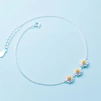 Fine Women Jewelry Bracelet de chaîne à maillons en argent sterling 925 avec trois fleurs de marguerite