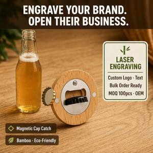 Abridor de Botellas de Cerveza Magnético de Bambú con Logotipo Personalizado Grabado, el Más Vendido del 2026, para Cocina, Bodas y Regalos para el Refrigerador - Product Image 2