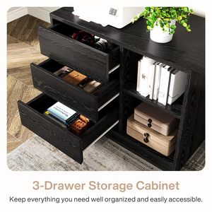 Bureau d'angle en forme de L SENYU avec étagère de rangement, bureau d'écriture en bois noir pour petits espaces - Product Image 5