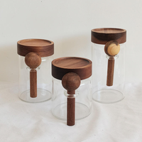 Couvercle en bois d'acacia naturel écologique résistant à la chaleur avec cuillère intégrée, compatible lave-vaisselle, hermétique pour aliments, épices, grains de café, cuisine