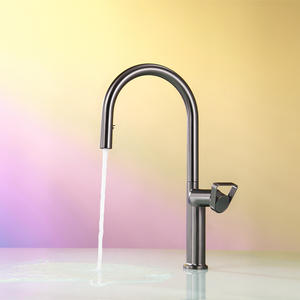 Grifo de Cocina Mezclador de <span class=keywords><strong>Agua</strong></span> Fría y Caliente con Núcleo de Latón, Diseño Contemporáneo, Fácil de Limpiar, Color Gris Metálico, Extraíble - Product Image 2