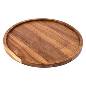 Acacia Wood Round <b>Tray</b> For Coffee <b>Tea</b> Storage Natural Color Solid Pattern Standing Type - Product Image 5