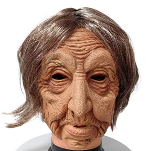 Realistico vecchio uomo maschera con parrucca morbida in lattice di gomma mascherata divertente vecchio volto umano testa piena Costume maschera per divertimento - Product Image 1