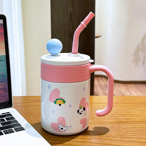 Bouteille d'eau isotherme en céramique 620 ml avec paille et compartiment à thé pour le bureau, design de bureau pour femme, été 2025 - Product Image 5