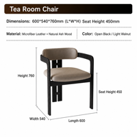 Fauteuil en bois de frêne clair avec assise en cuir microfibre, chaise de salle à manger moderne rétro pour le bureau