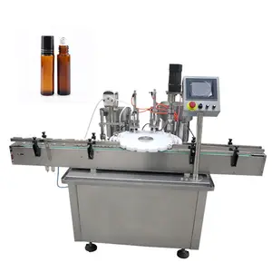 Automatic Perfume Small Liquid Roll On Bottle Filling Plugging Capping Machine With Roller Inserting
