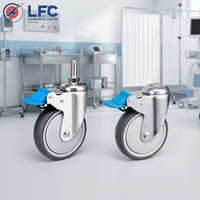 Équipement médical - Roulettes pour lit d'hôpital de 5 pouces, pivotantes avec frein, roulement à billes, matériau TPR+PP, capacité de charge de 120 kg
