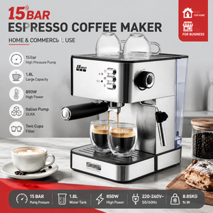 Machine à expresso Foodsense en acier inoxydable, pression de 15 bars, réservoir d'eau de 1,8 L, commande tactile, fonctionnement automatique, 850 W, électrique - Product Image 1