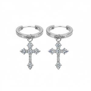Pendientes de Aro con Cruz de Oro Blanco E682 con Cristales de Estrás Engastados, Joyería Religiosa Unisex - Product Image 1