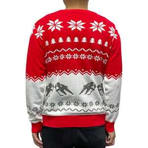 <span class=keywords><strong>Pull</strong></span> <span class=keywords><strong>de</strong></span> Noël tricoté ample à col rond, motif <span class=keywords><strong>ski</strong></span> rouge et blanc, avec logo ECN, vente en gros d'usine pour les fêtes - Product Image 2