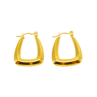 Boucles d'oreilles créoles trapézoïdales en acier inoxydable 304 plaqué or 18 carats sous vide, 26 mm, forme en U lisse et arrondie, créoles articulées, bijoux classiques en or