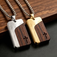 Collier pendentif de luxe en acier inoxydable 316L CNC avec incrustation de bois naturel, plaqué or 18 carats sous vide, bijoux géométriques minimalistes pour hommes, personnalisable