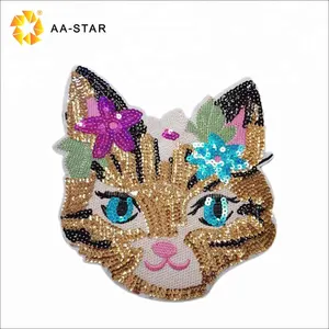 Moda gato parches de lentejuelas de bordado personalizado para la ropa