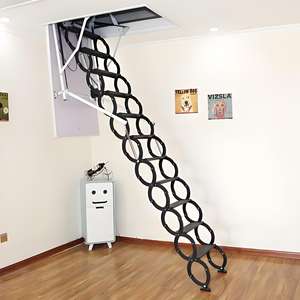 Meilleures ventes 2026 : Échelle de grenier pliante Henzs E-TM-01 en alliage d'aluminium, verrouillage manuel moderne, capacité de charge 300 kg, 10 pieds - Product Image 1