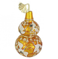 Ornements en métal gravé Feng Shui de 14,8 cm, motif WU Lou rouge et jaune avec grue joyeuse et Hu Lu, pour la longévité et la santé (Ginkgo)